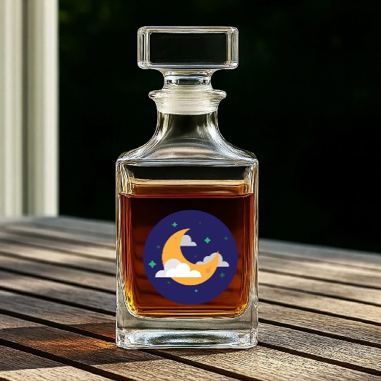 Dreamy Night Sky Crescent Design Whiskey Decanters