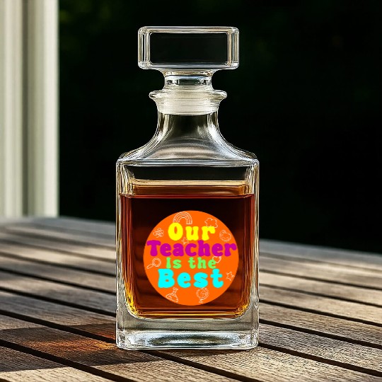 Colorful Teacher Appreciation Circular Whiskey Decanters