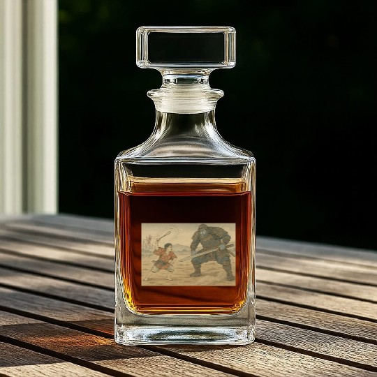 Epic Samurai Duel Illustration Whiskey Decanters