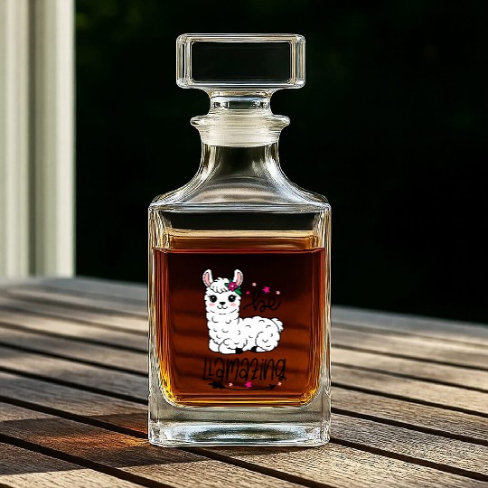 Cute Llama with Floral Accent Whiskey Decanters