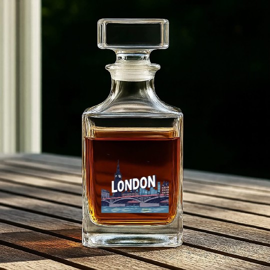 London Night Skyline Illustration Whiskey Decanters
