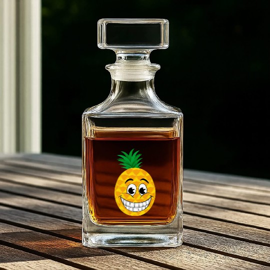Happy cartoon pineapple sweet tropical summer Whiskey Decanters