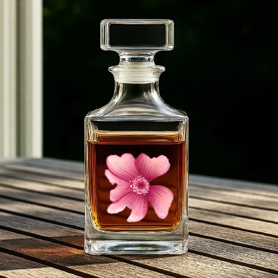 Elegant Pink Hibiscus Floral Design Whiskey Decanters