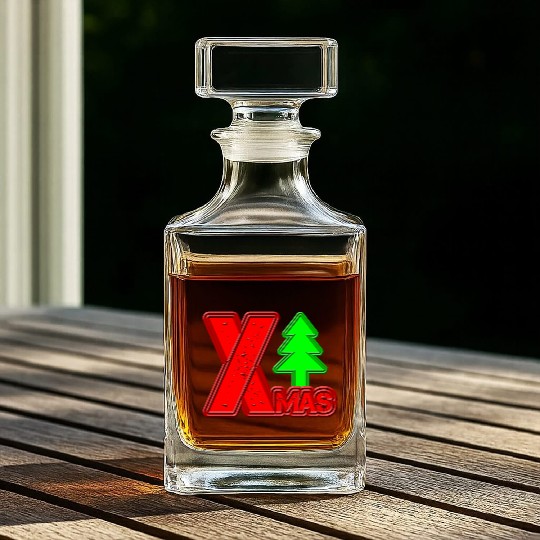 Festive Christmas Tree and XMAS Typography Whiskey Decanters