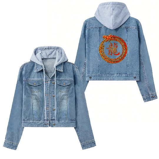 Fire Dragon In Circle with Chinese Dragon Symbol Women's Denim Jackets