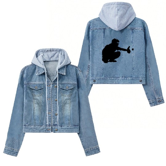 Baseball catcher waiting to catch a pitch Women's Denim Jackets