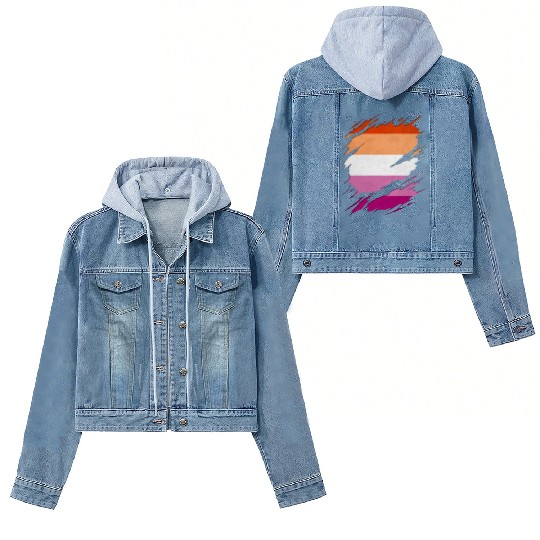 Lesbian Pride Flag Ripped Reveal Women's Denim Jackets