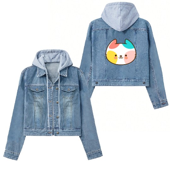 Kawaii Cat Head Multicolored Women's Denim Jackets