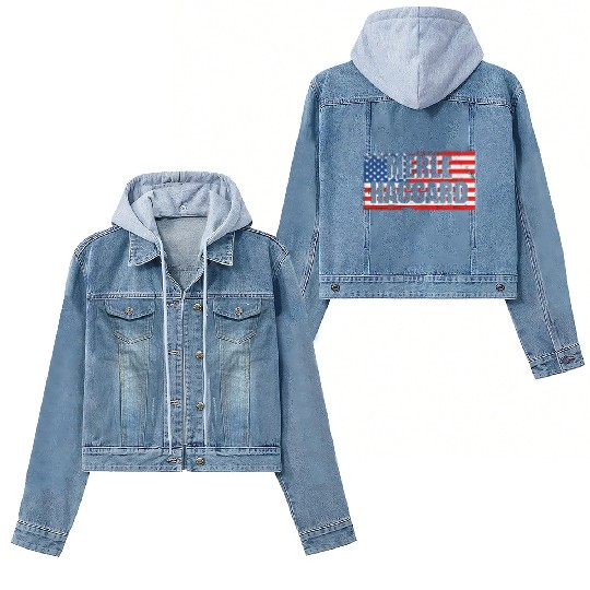 Vintage Graphic Merle Haggard On Flag Women's Denim Jackets