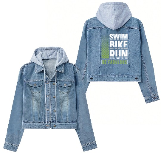 Swim Bike Run Be Fabulous Triathlon Athlete Swim Women's Denim Jackets