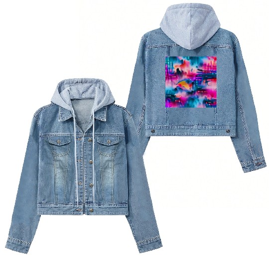 Abstract watercolor pattern in retro neon colors Women's Denim Jackets