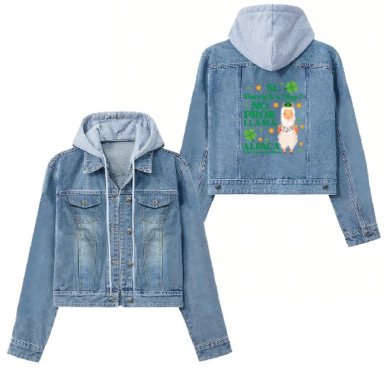 St. Patrick's Day? No Prob Llama Alpaca Green Beer Women's Denim Jackets