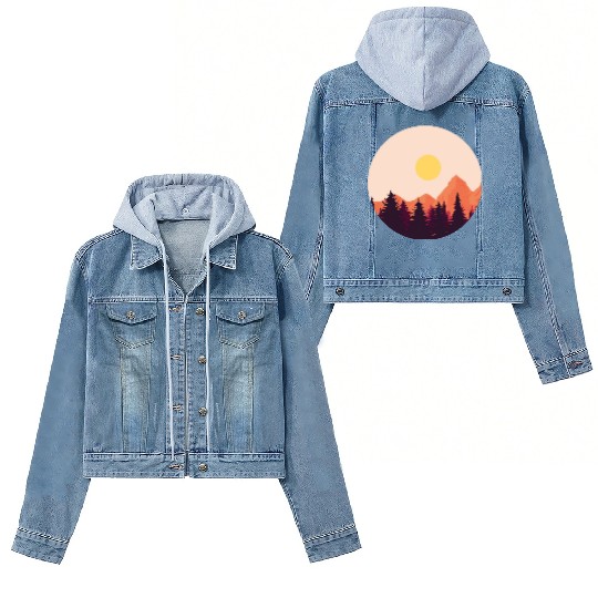sunset horizon mountains Women's Denim Jackets
