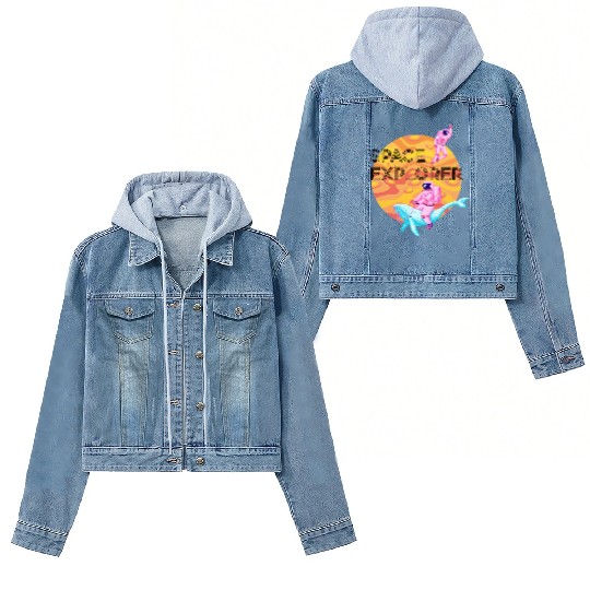 Space Explorer Two Astronauts and A Blue Whale Women's Denim Jackets