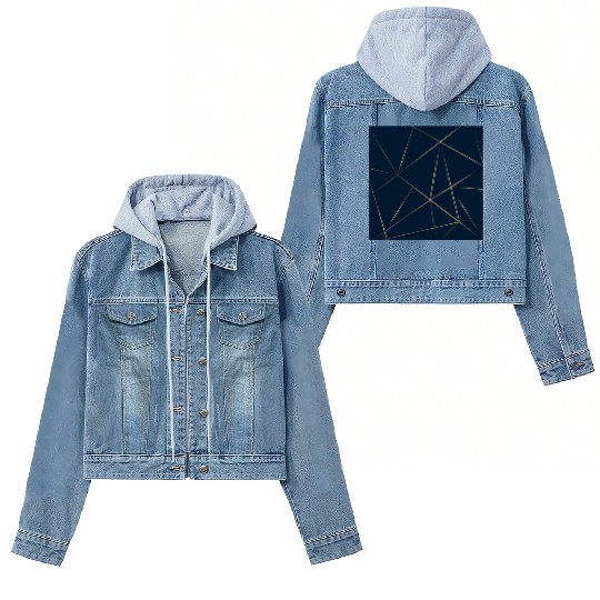 Luxury Gold Navy Blue Geometric Polygon Women's Denim Jackets