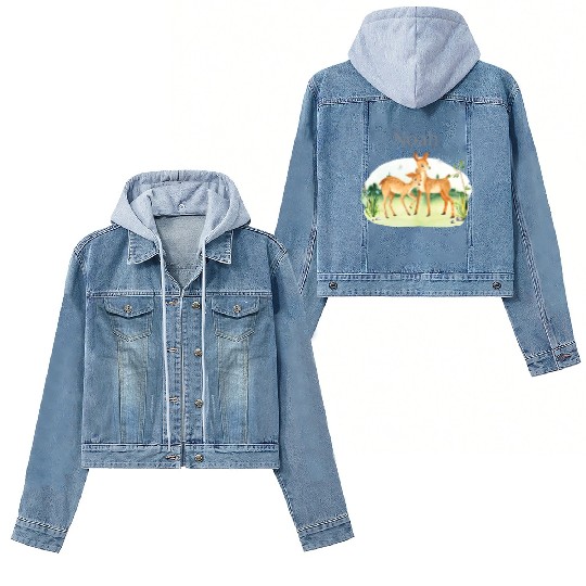 Forest Animal Deer Flowers Name Noah Women's Denim Jackets