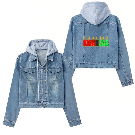Afro American Candle Kinara Kwanzaa Women's Denim Jackets