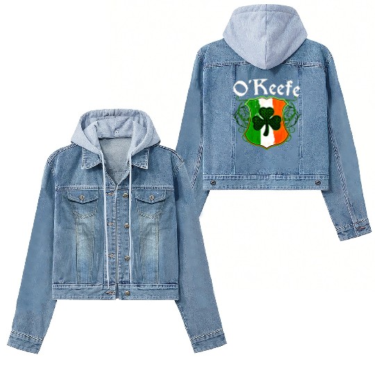 O'Keefe Irish Surname Ireland Flag Shield Shamrock Women's Denim Jackets