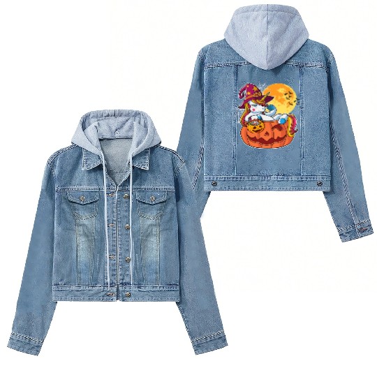 Halloween Unicorn Pony Trick Or Treat Halloween Women's Denim Jackets