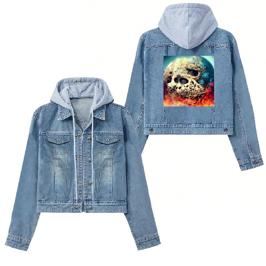 Extremely Realistic Skull in Abstract Art Women's Denim Jackets