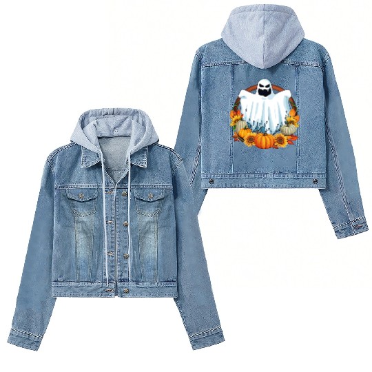 Ghost Pumpkins Flowers Halloween Fall Lover Women's Denim Jackets