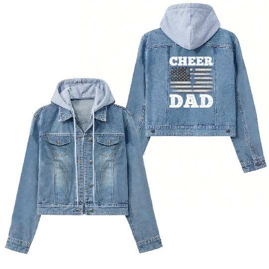 Cheer Dad American Flag Vintage Funny Cheerleader Women's Denim Jackets