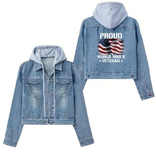 World War 2 Veteran Military Veteran USA Flag Women's Denim Jackets