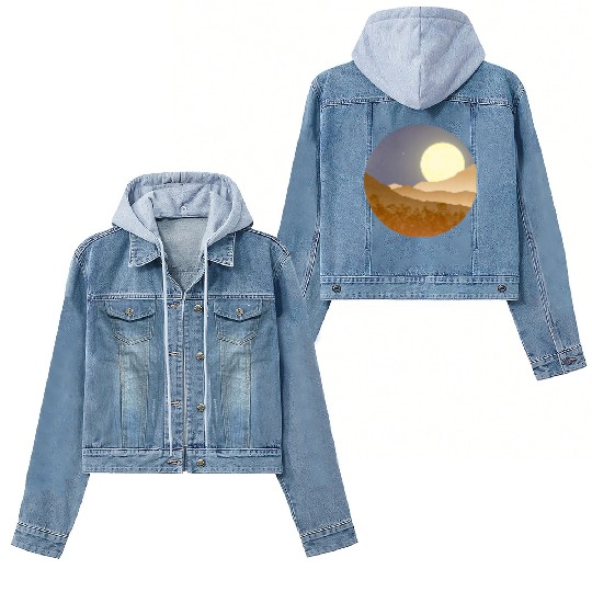 Nightscape with full moon Women's Denim Jackets