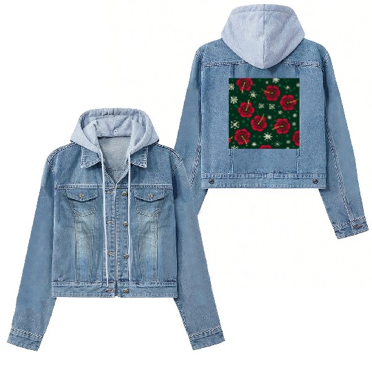 Tropical Floral Hibiscus Snowflakes Christmas Women's Denim Jackets
