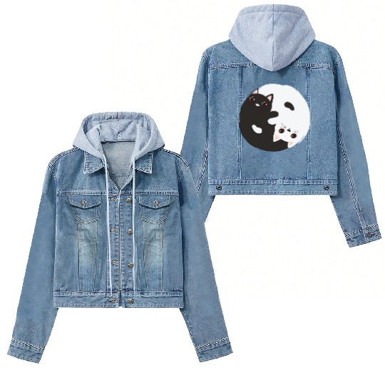 ying yang cat Women's Denim Jackets