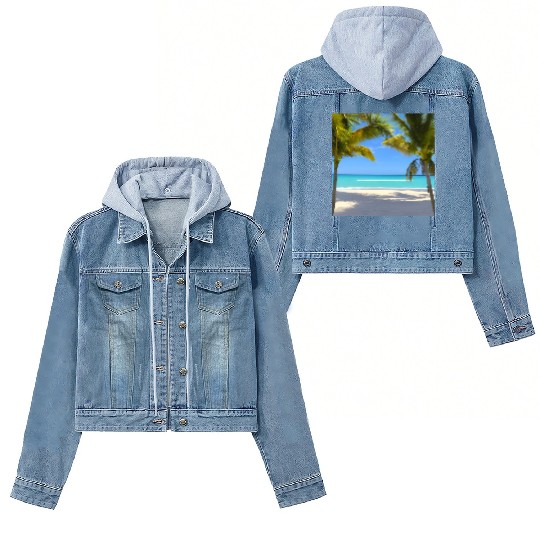 Palm trees on a quiet beach Women's Denim Jackets
