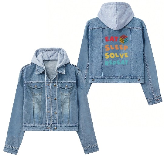 Eat Sleep Solve Repeat Math Speed Cubing Genie Women's Denim Jackets