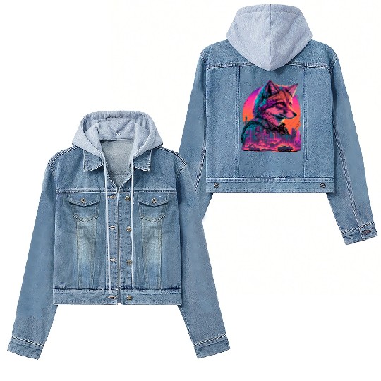 Retro Futuristic Synthwave Fox Women's Denim Jackets