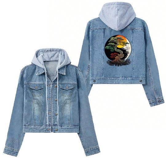 Yin and Yang Bonsai Tree Women's Denim Jackets