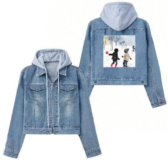 Children in the Snow on Valentines Day (AI Art) Women's Denim Jackets
