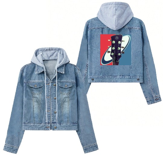 Red White Blue Rock and Roll Themed Guitar Women's Denim Jackets