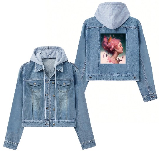 Breast Cancer Survivor Pink Flower Hair Girl Women's Denim Jackets