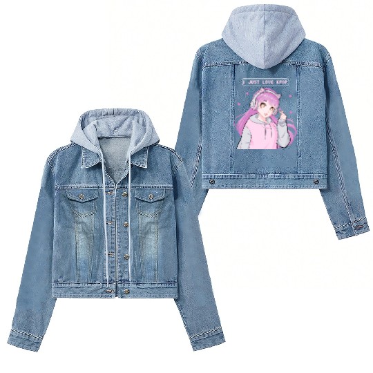 I Just Love Kpop Cute Anime Girl Finger Heart Sara Women's Denim Jackets