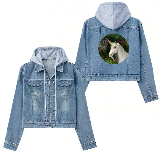 Magical Unicorn Surrounded by Wildflowers Women's Denim Jackets