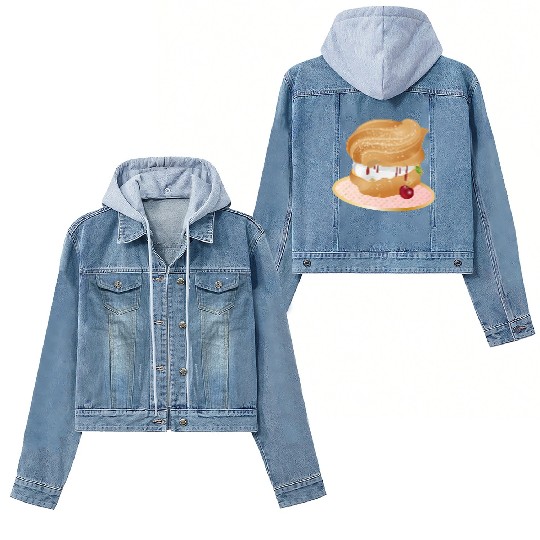 Cream puffs filled with cream and cherries Women's Denim Jackets