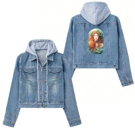 druid red hair spring forest elf nature fairy Women's Denim Jackets