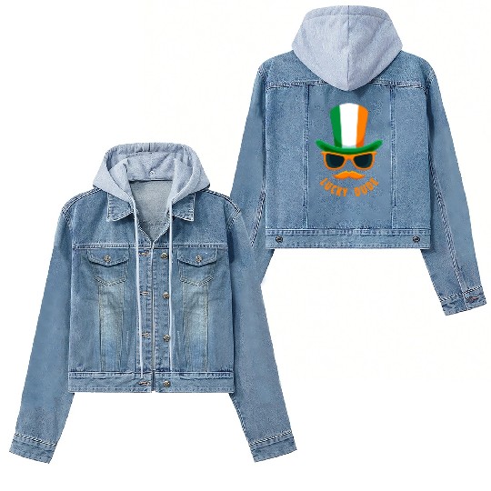 Lucky Dude, St Patricks Day, Irish, Boys T, mousta Women's Denim Jackets