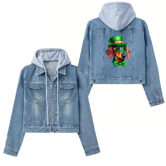 St. Patricks Day Dachshund Wiener Dog Shamrock Women's Denim Jackets
