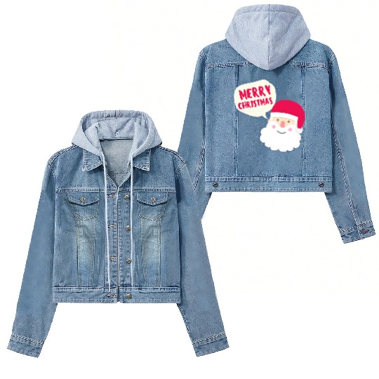 Merry Christmas Greeting Card Santa Saying Merry Women's Denim Jackets