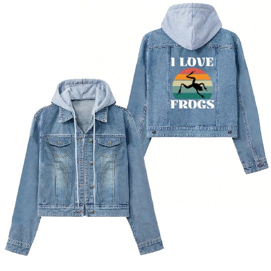 I LOVE FROGS RETRO SUNSET Women's Denim Jackets