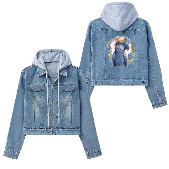 Cute Hyacinth Macaw Parrot Bird Flower Crown Pet B Women's Denim Jackets