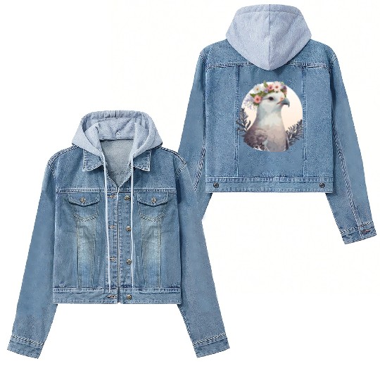 Cute Fulmar Bird Flower Crown Floral Tropical Bird Women's Denim Jackets