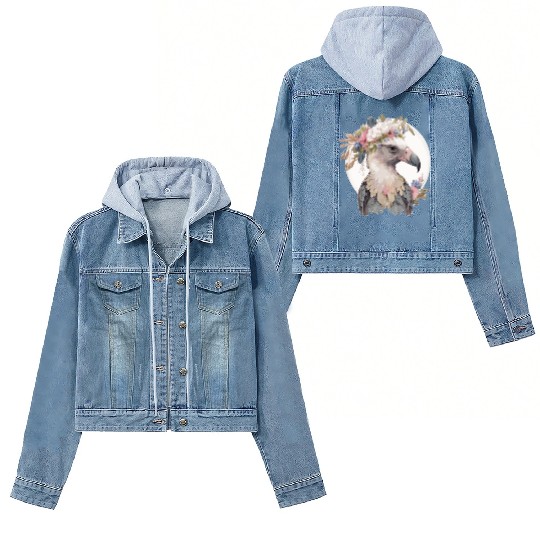 Cute Vulture Bird Flower Crown Floral Exotic Birds Women's Denim Jackets