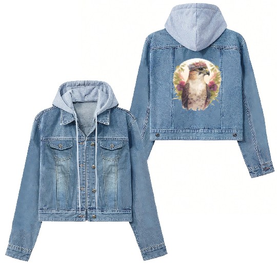 Watercolor Falcon Birds Of Prey Flower Crown Flora Women's Denim Jackets