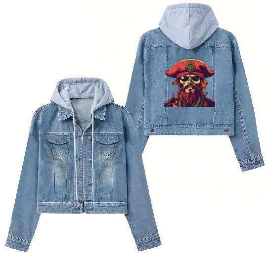 Fierce Pirate Skull Set Sail for Adventure Women's Denim Jackets